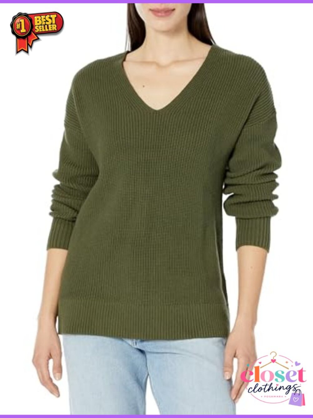 Maternity V-Neck Pullover Sweater Relaxed Fit Organic Cotton Knit